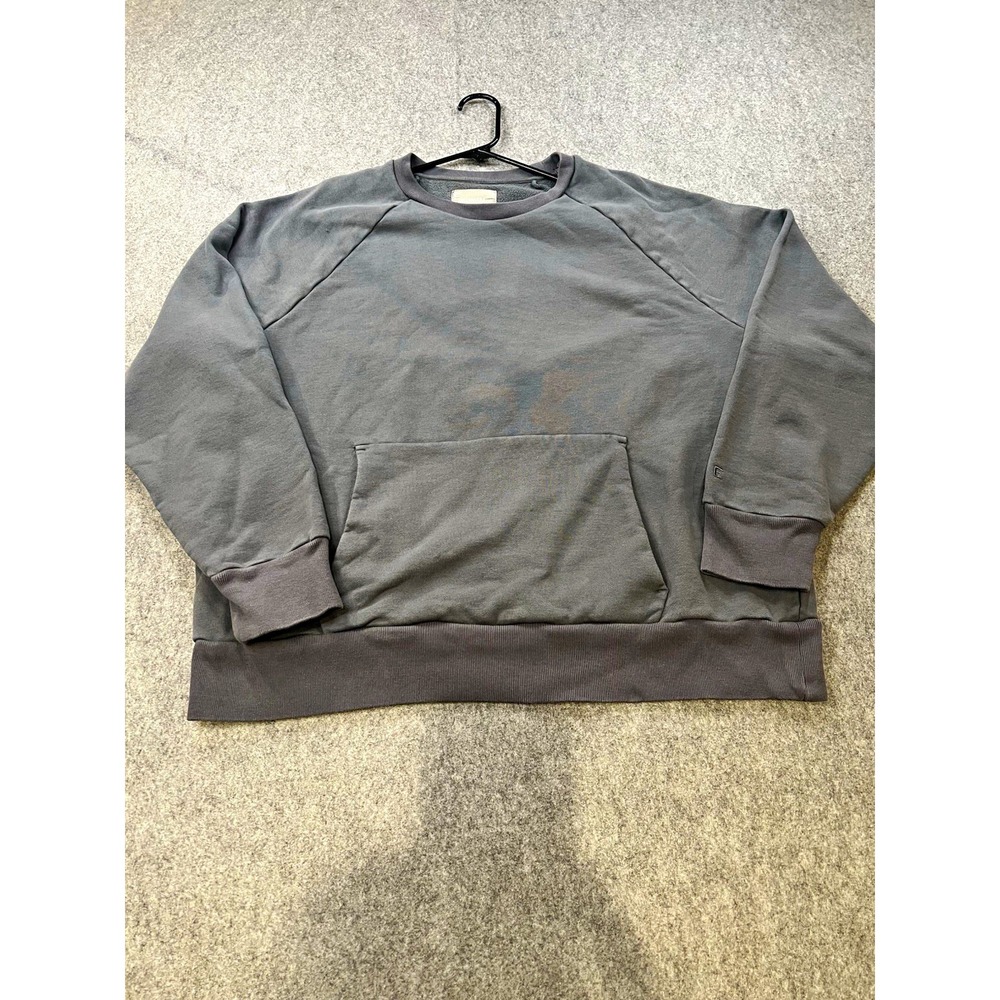 Everlane Mens XXL Gray Organic Cotton Fleece Crew Neck Pullover Sweatshirt Logo